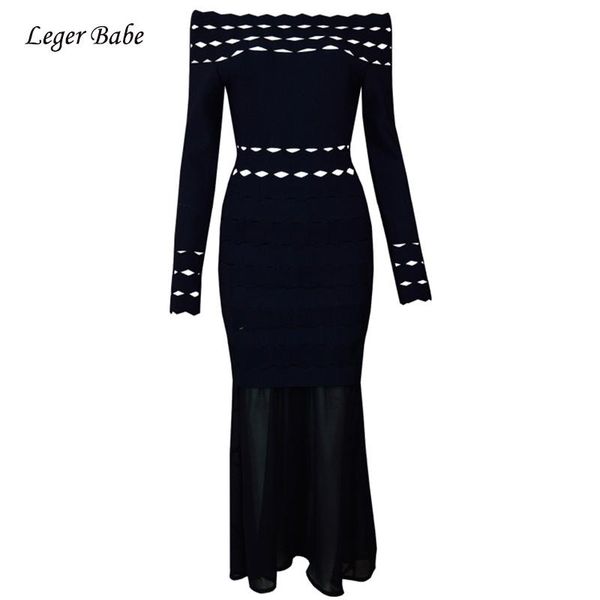 

casual dresses leger babe long sleeve women bandage dress elegant slash neck hollow out mesh bodycon party midi vestidos 2021, Black;gray