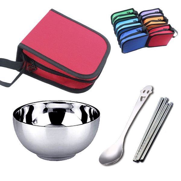 

stainless steel single person storage bag bowl chopsticks spoon tableware set korean portable travel gift set