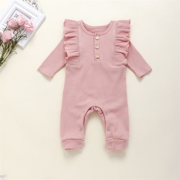 

ins toddler baby girls rompers knitted cotton blank ruffles long sleeve front buttons autumn newborn kids boys girls jumpsuits 2436 v2, Blue
