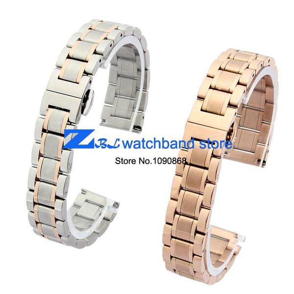

watch bands stainless steel watchband metal wristwatches band rose gold silver belt 14mm 16mm 18mm 19mm 20mm 21mm butterfly buckle, Black;brown