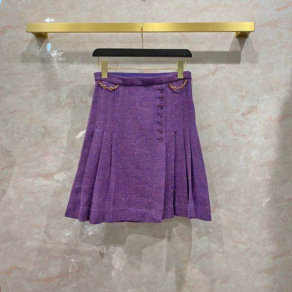 

skirts europe style spring 2021 elegant tweed arrival woolen current skirt plissada b541, Black