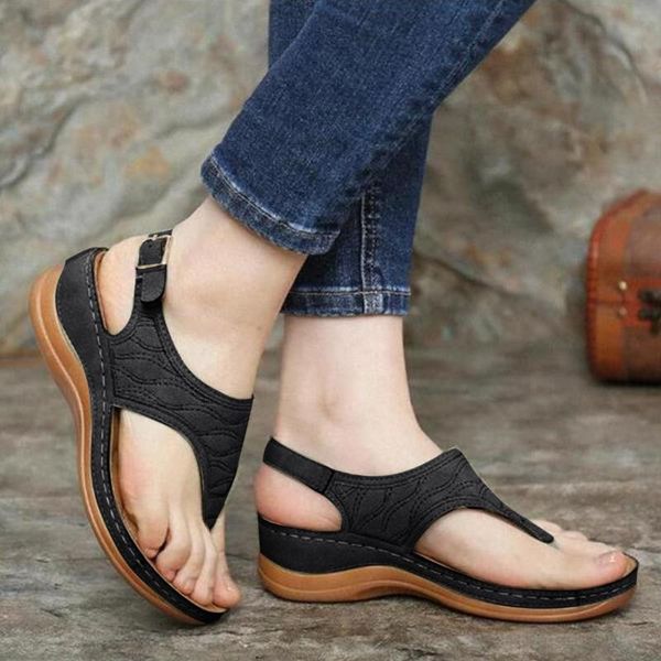 

sandals women 2021 clip toe wedges shoes for summer sandalias mujer beach casual heels platform flip flops, Black