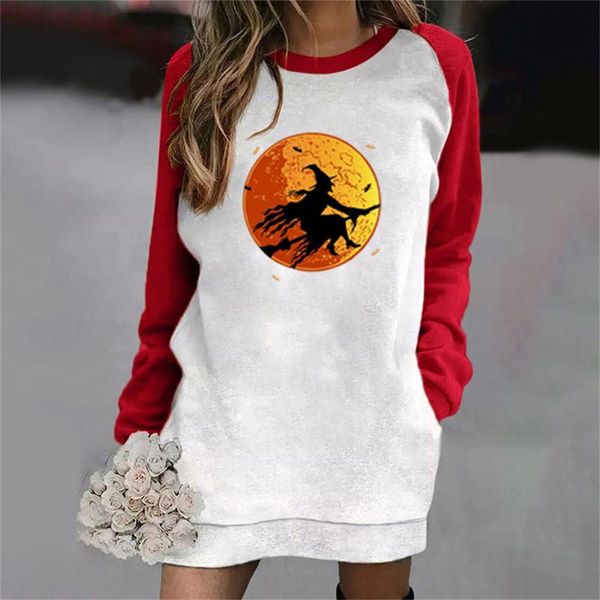 

casual dresses women color block long sleeve sweatshirt loose printed pocket pullover dress evening party fall elegant robe femme, Black;gray