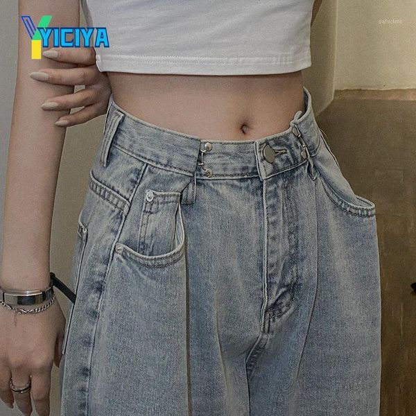 

women's jeans yiciya 2021 straight tube loose mop high waist drop feeling soft denim wide leg pants summer ,met,jean,trousers, Blue