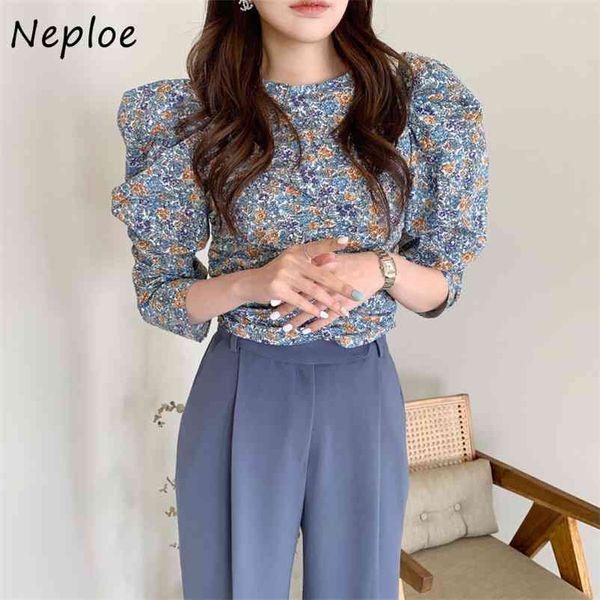 

o neck pullover short sleeve blouse wome vintage print draped blusas spring slim fit shirt feminino 210422, White