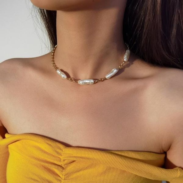 

chokers vintage imitation pearl choker necklaces chain goth collar for women fashion charm party wedding jewelry gift bijoux, Golden;silver