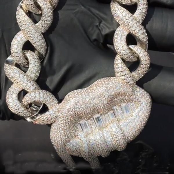 Catene Hip Hop di alta qualità Collana a catena di lusso in rame FASCINO LABBRA Iced Out Full CZ Gioielli in argento placcato oro da uomo Z161