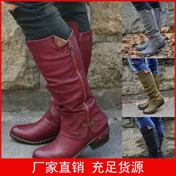 

autumn and winter knight boots high tube large double zipper women's boots, Black