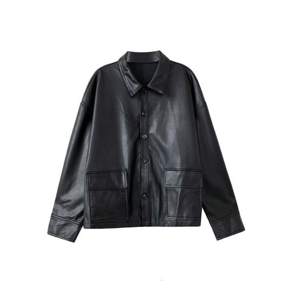 

nice european station locomotive leather spring and autumn 2021 loose korean short legal jacket, Black