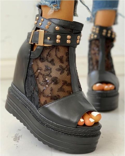 

sandalias mujer 2021 women sandals wedges shoes for high heels summer chaussures femme platform1, Black