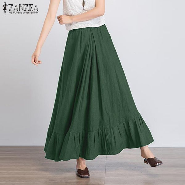 

skirts women maxi long summer elastic waist bohemian ruffles skirt jupe femme robe solid beach faldas saia dzw6, Black