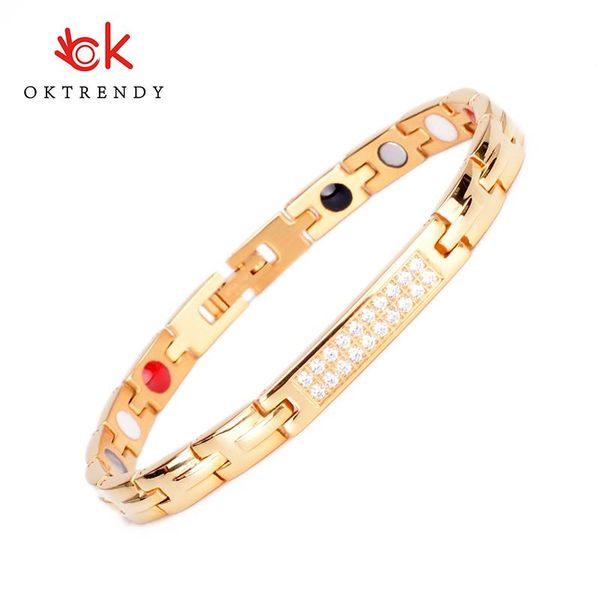 

charm bracelets oktrendy wholesale fashion magnetic titanium bracelet in gold color women copper health wristband with hematite energy, Golden;silver