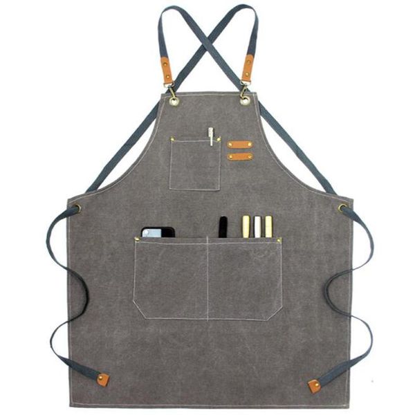 

aprons durable canvas work apron with tool pockets cross-back straps for woodworking painting uniform waterproof oil-proof