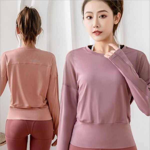 

yoga outfits loose sport running tshirt women sports shirt long sleeve mesh fitness gym, White;red