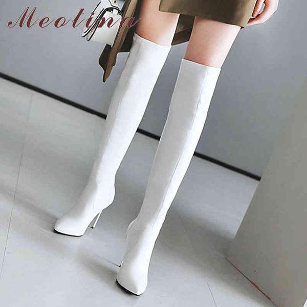 

over the knee boots woman pointed toe super high heel thigh stiletto long ladies shoes white 33-46 210517, Black