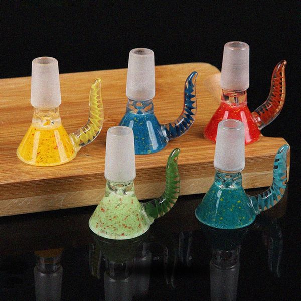 Colorato fatto a mano corno di bue fumo 14MM 18MM adattatore connettore maschio interfaccia ciotola di vetro Pyrex contenitore contenitore per tabacco supporto Bong narghilè strumento DHL Free