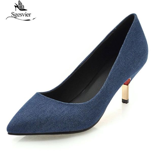 

dress shoes sgesvier brand denim women pumps high heel pointed party lady stilettos sapatos feminino chaussures g19, Black