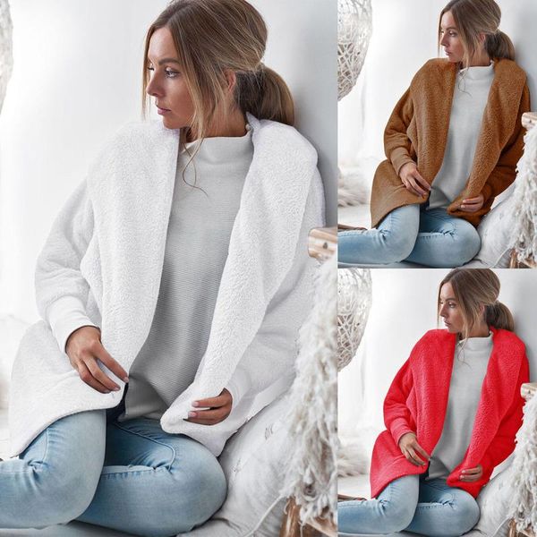 

women's vests the coat plush and hooded cardigan with loose solid color size s-xl, Black;white