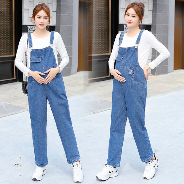 

maternity bottoms 3162# autumn fashion denim jumpsuits white tees sets loose bib pants for pregnant women pregnancy overalls jeans suits