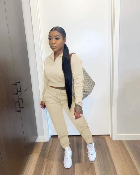 

women's two piece pants plsw pieces set women tracksuits sweatsuits casual sporty solid long sleeve zipper design, White