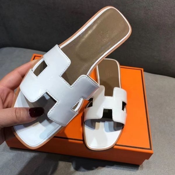 

2021 new h slippers leather flats women beach shoes holiday casual flip flop candy color outside wear lazy, Black