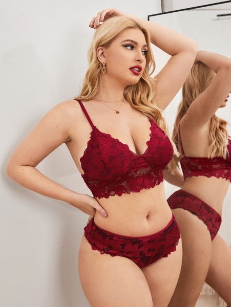

plus floral lace lingerie set c74v#, Black;white