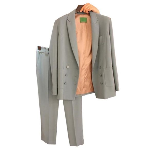 

women's suits & blazers work fashion pants suit 2 piece set ladies double-breasted solid color jacket and office feminino 2021, White;black