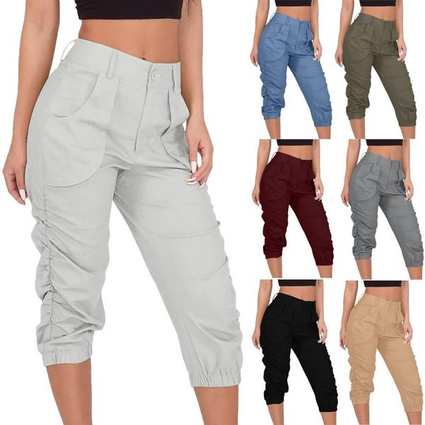 

women's pants & capris fashion women large size tie foot cropped casual overalls solid color oversized trousers, Black;white