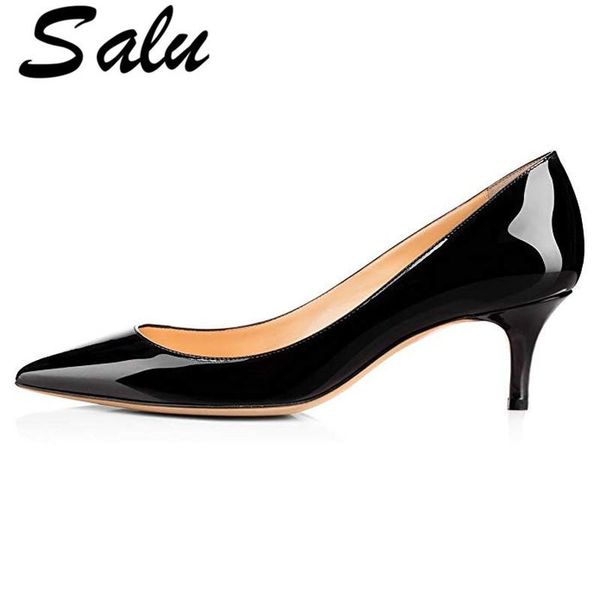 

dress shoes salu style women's pointed toe pumps spring autumn shallow slip on women high heel office lady casual single, Black