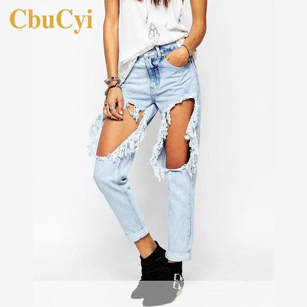

women's jeans women summer denim high waist hole ripped jean pants loose casual straight bleached light blue cotton trousers