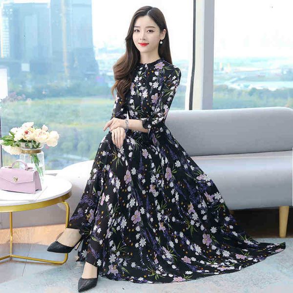 

women's blouses & shirts summer plus size casual boho beach long dress spring elegant women vestidos vintage floral chif gw7l, White