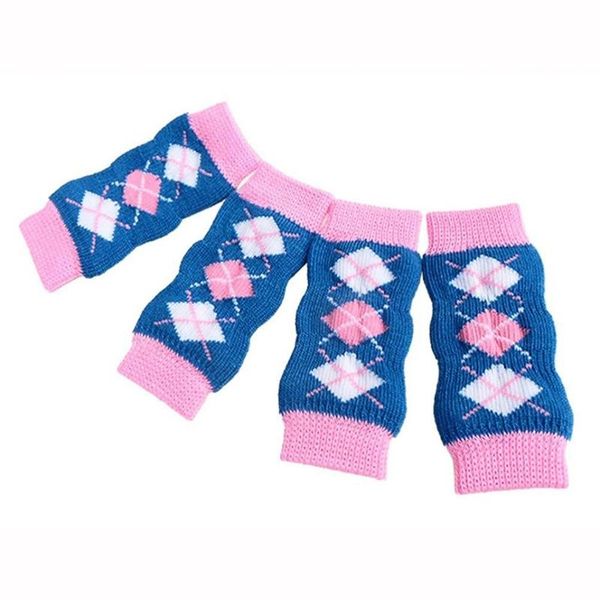 

dog apparel cute pet cotton non-slip warmers socks, set of 4 blue pink xl