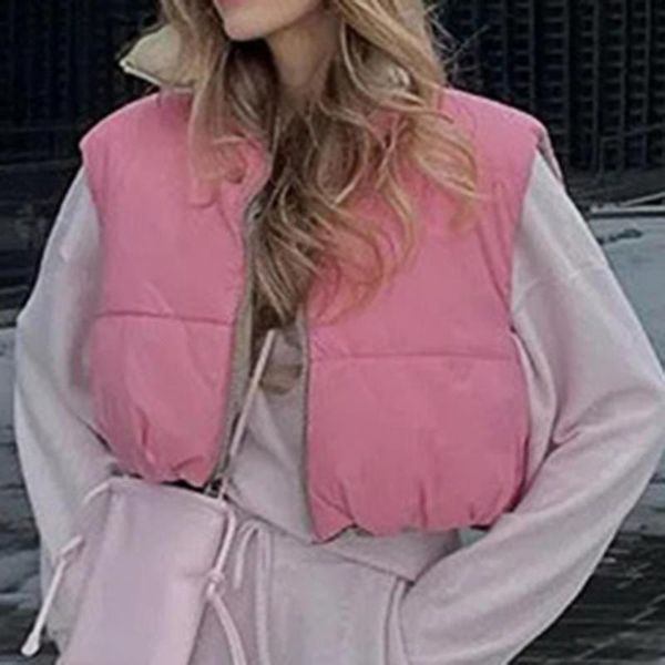 

women's tanks & camis high collar vest coat waistcoat female casual outerwear autumn winter sleeveless drawstring short women, White