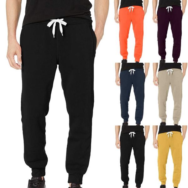 

men's pants solid color casual fashion cotton basic active fleece jogger waist pocket sports thickened sweatpants, Black