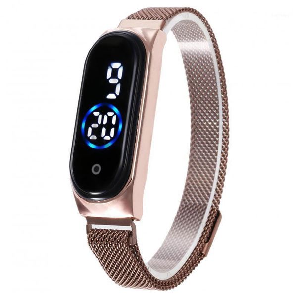 

wristwatches led women watch magnetic lodestone waterproof touch women's watches fashion digital, Slivery;brown