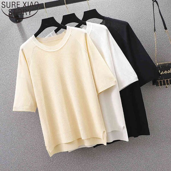 L-4XL Lose Frühling Plus Größe Kleidung Sommer Kurzarm T-shirt Knited Shirt Frauen Tops Oansatz T-shirts 13595 210417