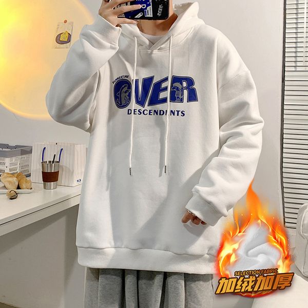 

plush thickened sweater 2021 new hooded loose student sports bottomed shirt warm men's wear, Black