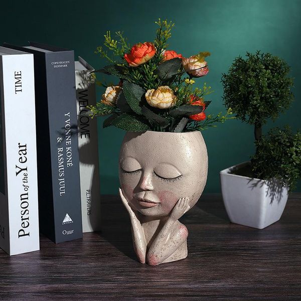 

beautiful girls face head flower planter sculptures pot garden decor for table home ornament reri889 vases