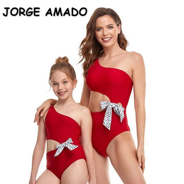 Costume da bagno estivo coordinato per la famiglia Set da 2 pezzi Bikini con spalla obliqua Vestiti per madre figlia E2108 210610