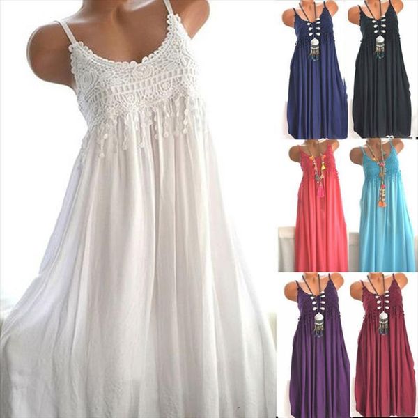 

sling long elegant lace women dresses boho summer large size irregular sundress vestidos xl, Black;gray