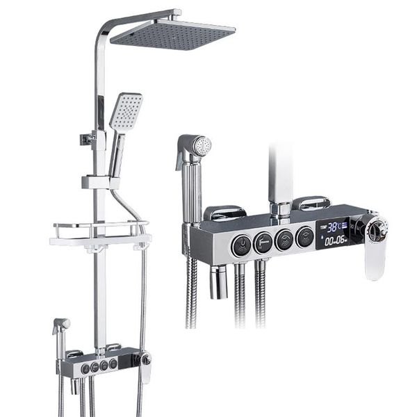 

black thermostatic digital display shower faucet bathroom taps bidet rotatble spout rainfall sets