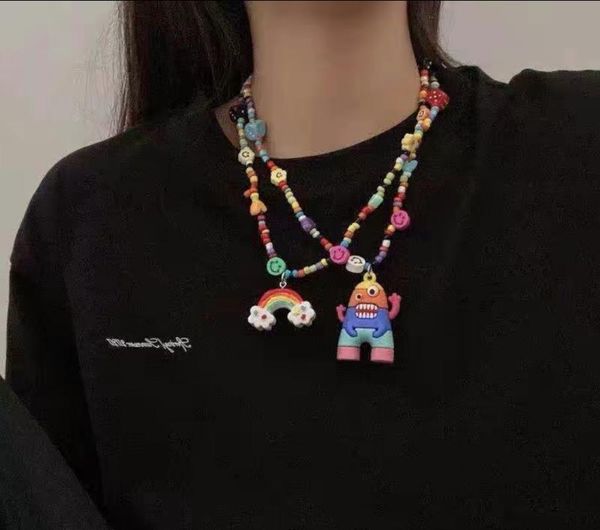 

chains korean niche designer glass flower metal ins stacking necklace, Silver