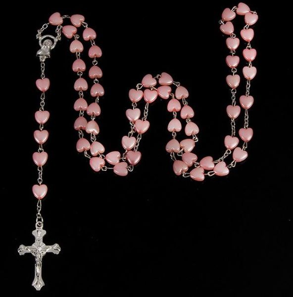 

pendant necklaces catholic porcelain white love rosary prayer necklace mary blessing heart-shaped beads charm novelties 2021, Silver