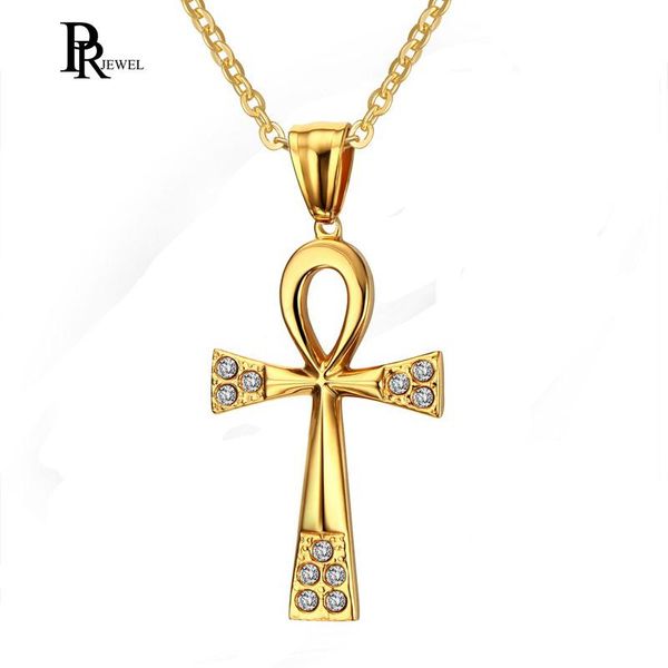 

pendant necklaces vintage ankh egyptian cross for women men bling cz stone stainless steel crux ansata religious prayer jewelry, Silver