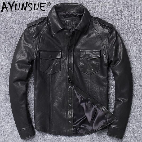 

men's leather & faux ayunsue coat for men 100% real goatskin jacket 2021 spring fashion short slim thin casual full x-hl015, Black