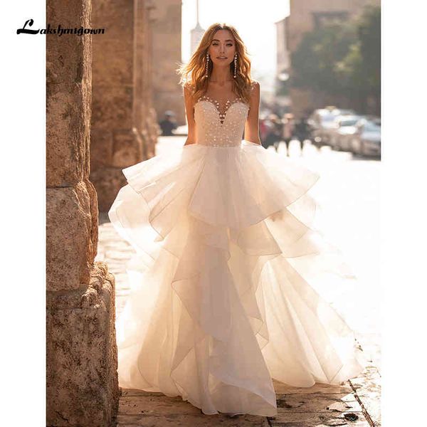 

new appliques vintage beads pearls wedding es custom 2021 vestidos de noiva bridal plus size sleeveless gowns 0vs8, White