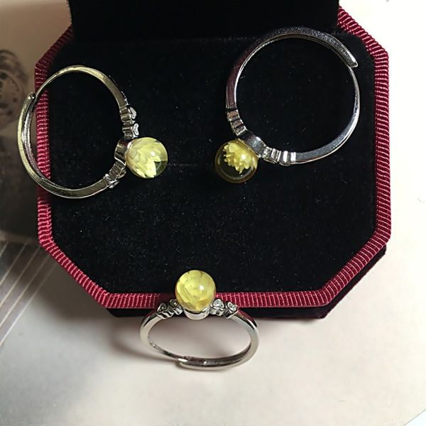 

rosa crystal natural amber wax carved rose ring fox love women's ring, Silver