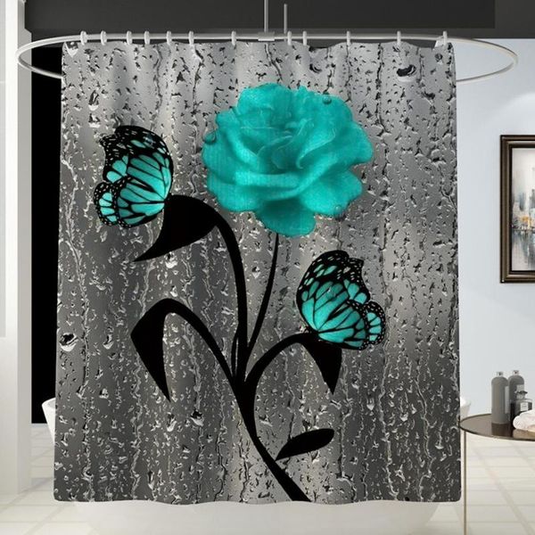 

bath accessory set dishykooker flower butterfly printing shower curtain/bathroom mat carpet floor