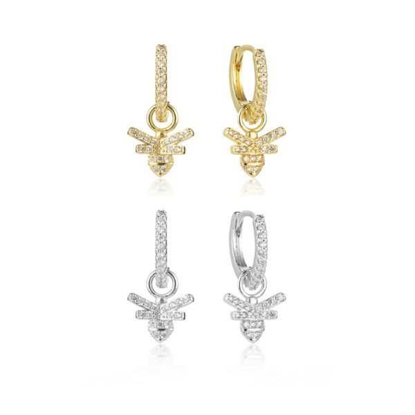 

hoop & huggie fashion pave zircon bee pendant earrings romantic creative insect for women jewelry party gift, Golden;silver