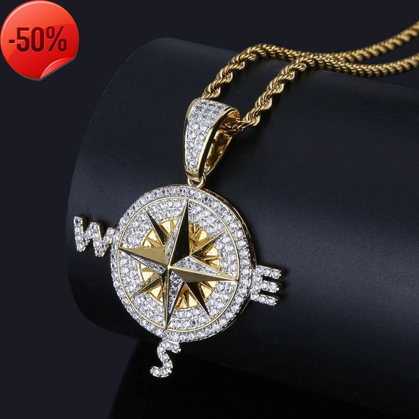 

hip hop compass design personalized pendant full of zircon tide men's necklace accessories hiphop, Silver